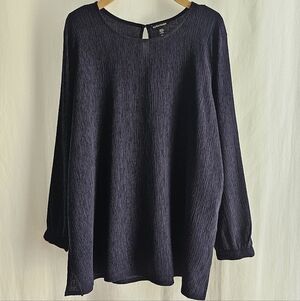 Eileen Fisher Navy Blue Crepe Crinkle Gauze Tencel Blouse